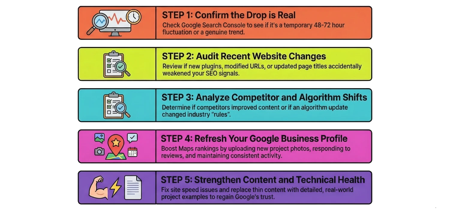 systematic recovery plan for businesses experiencing a sudden decline in search engine rankings