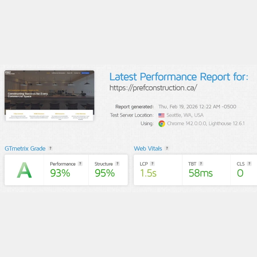 pref construction improved website performance